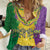 Mardi Gras Women Casual Shirt Beadeds Necklace With Fleur De Lis