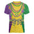 Mardi Gras Women V-Neck T-Shirt Beadeds Necklace With Fleur De Lis - Wonder Print Shop