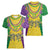 Mardi Gras Women V-Neck T-Shirt Beadeds Necklace With Fleur De Lis - Wonder Print Shop