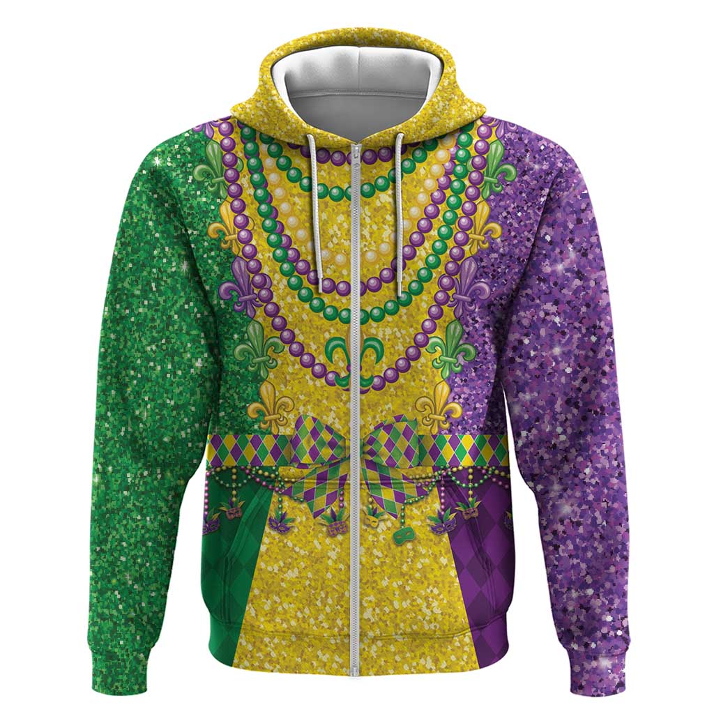 Mardi Gras Zip Hoodie Beadeds Necklace With Fleur De Lis - Wonder Print Shop