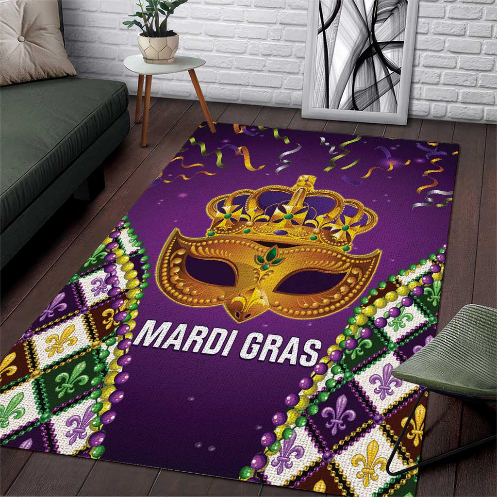 King Mask Mardi Gras Area Rug Let's Party Beadeds With Fleur De Lis - Wonder Print Shop