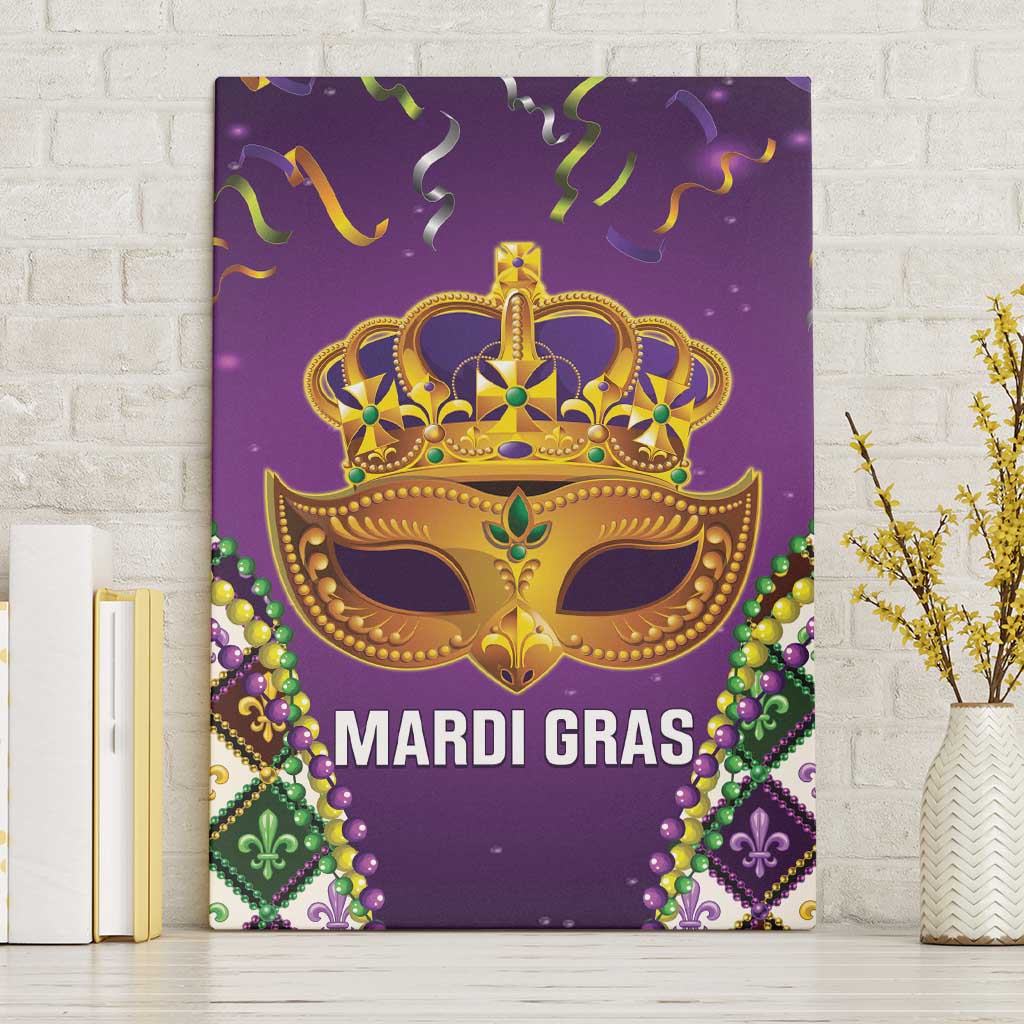 King Mask Mardi Gras Canvas Wall Art Let's Party Beadeds With Fleur De Lis - Wonder Print Shop