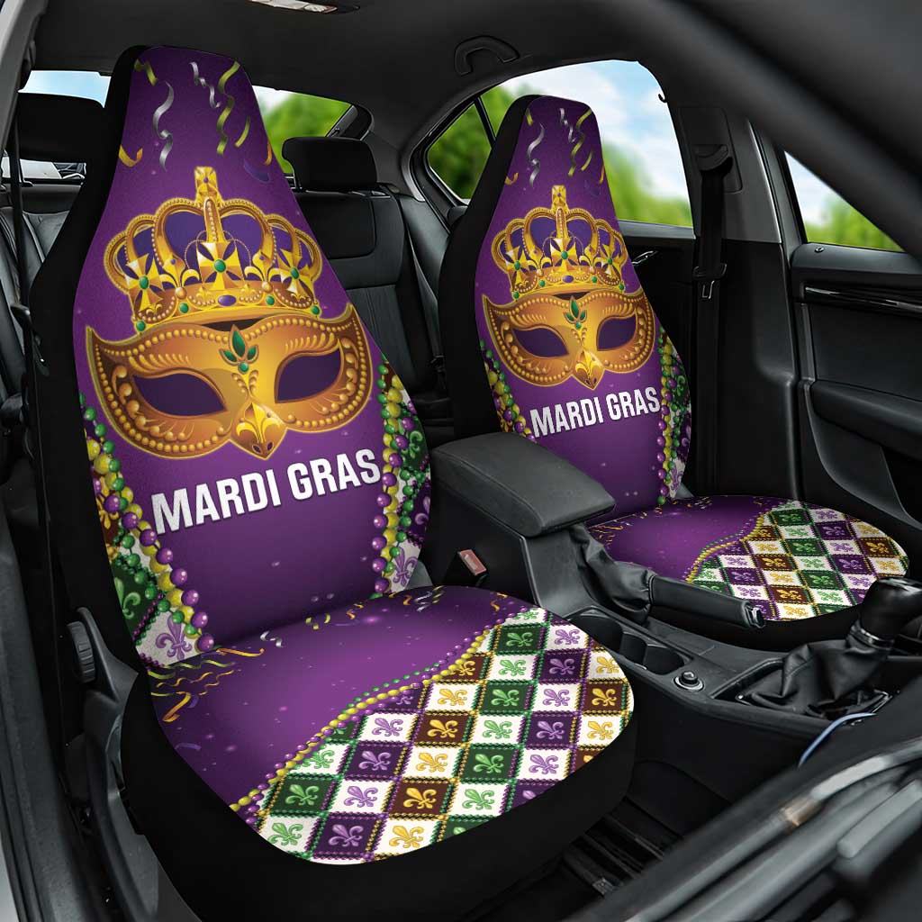 King Mask Mardi Gras Car Seat Cover Let's Party Beadeds With Fleur De Lis - Wonder Print Shop