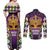 King Mask Mardi Gras Couples Matching Off Shoulder Maxi Dress and Long Sleeve Button Shirt Let's Party Beadeds With Fleur De Lis - Wonder Print Shop