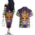 King Mask Mardi Gras Couples Matching Off The Shoulder Long Sleeve Dress and Hawaiian Shirt Let's Party Beadeds With Fleur De Lis - Wonder Print Shop