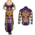 King Mask Mardi Gras Couples Matching Summer Maxi Dress and Long Sleeve Button Shirt Let's Party Beadeds With Fleur De Lis - Wonder Print Shop