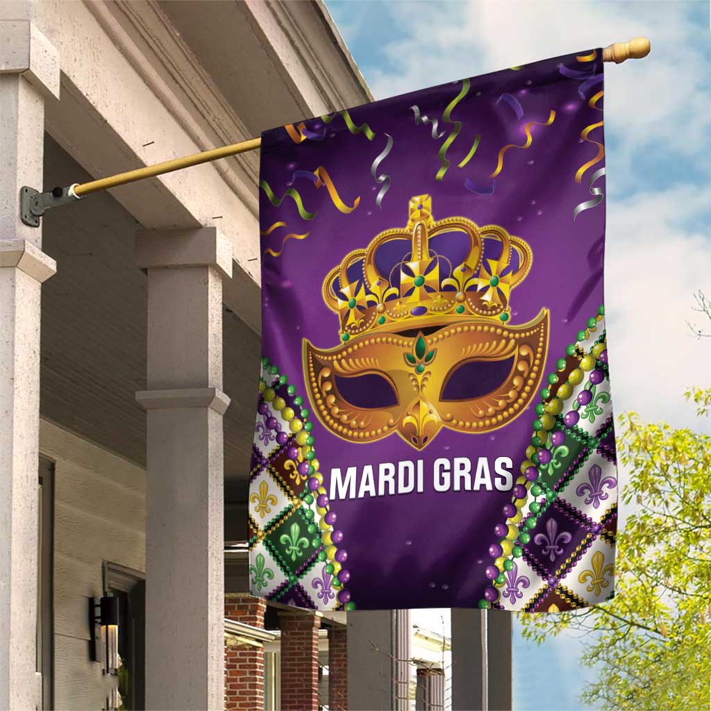 King Mask Mardi Gras Garden Flag Let's Party Beadeds With Fleur De Lis - Wonder Print Shop