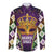 King Mask Mardi Gras Long Sleeve Button Shirt Let's Party Beadeds With Fleur De Lis - Wonder Print Shop