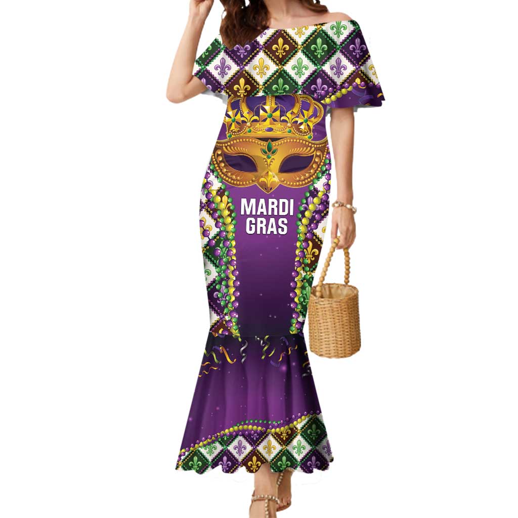 King Mask Mardi Gras Mermaid Dress Let's Party Beadeds With Fleur De Lis - Wonder Print Shop