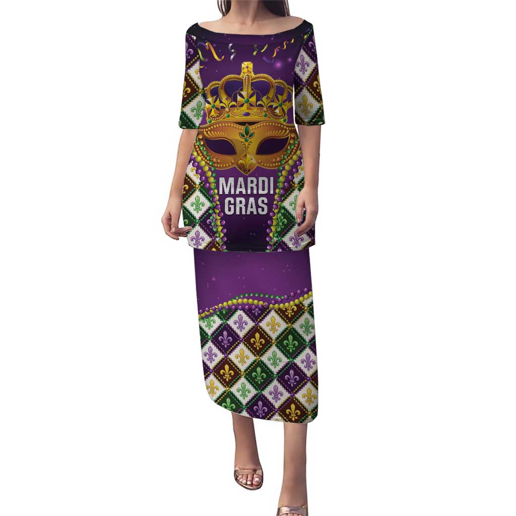 King Mask Mardi Gras Puletasi Let's Party Beadeds With Fleur De Lis - Wonder Print Shop