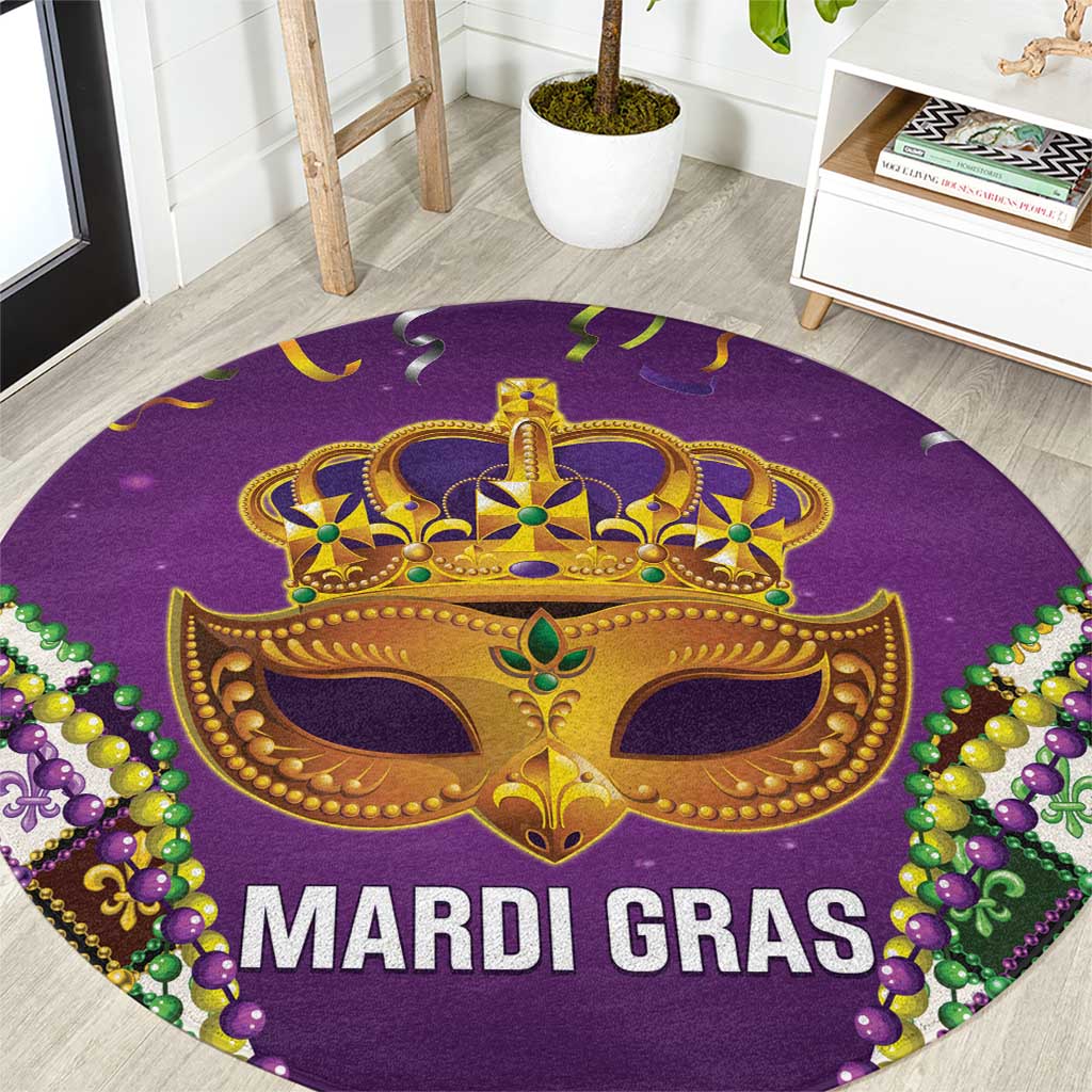 King Mask Mardi Gras Round Carpet Let's Party Beadeds With Fleur De Lis