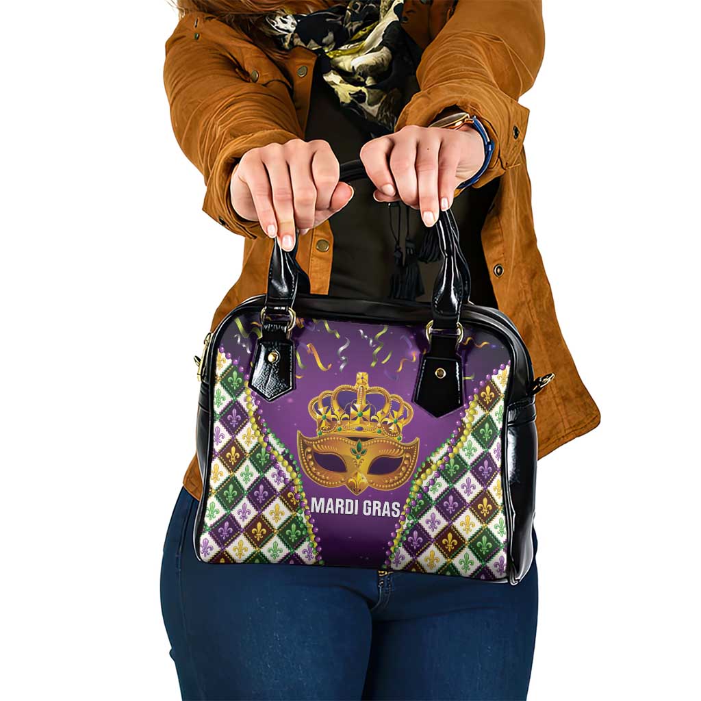 King Mask Mardi Gras Shoulder Handbag Let's Party Beadeds With Fleur De Lis