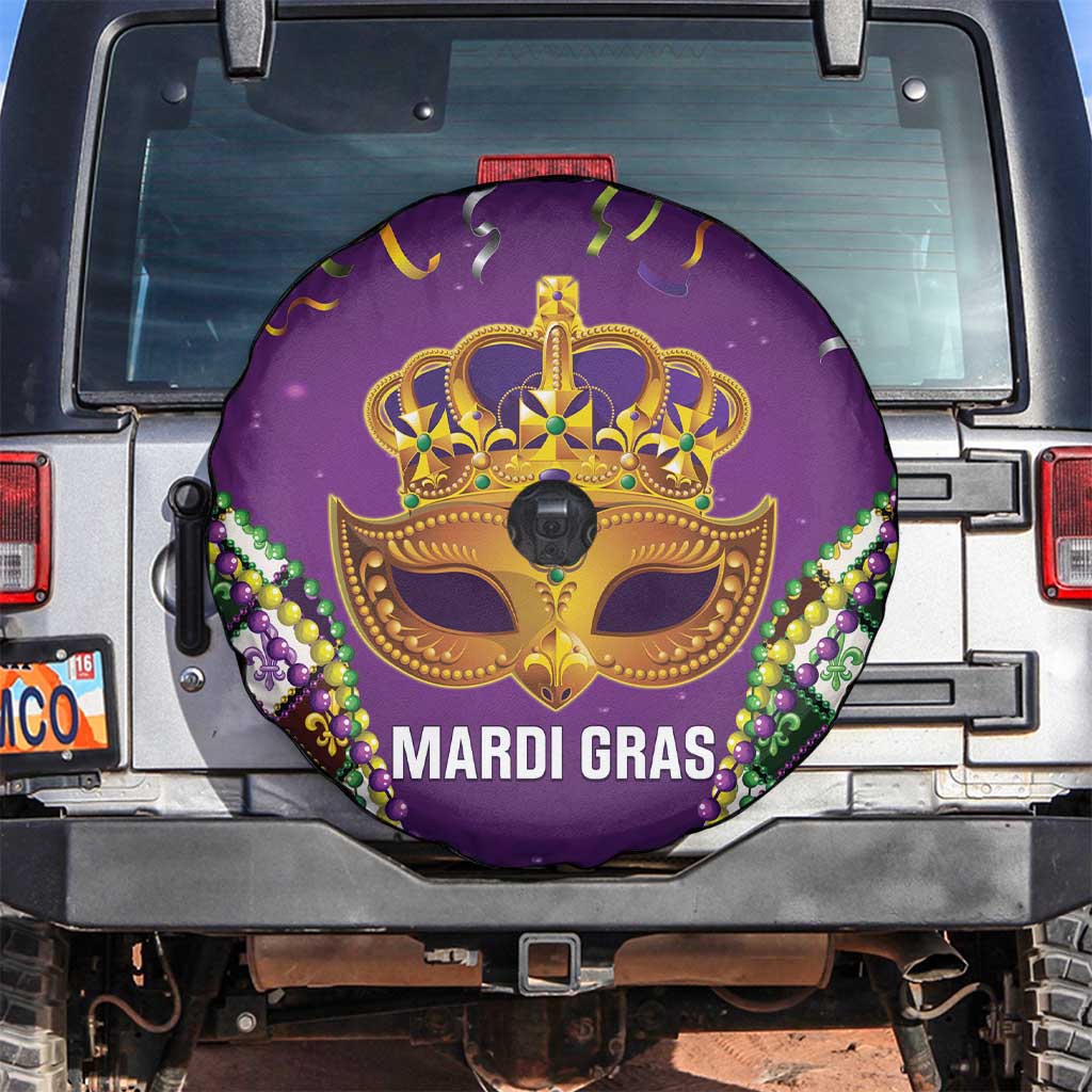 King Mask Mardi Gras Spare Tire Cover Let's Party Beadeds With Fleur De Lis - Wonder Print Shop