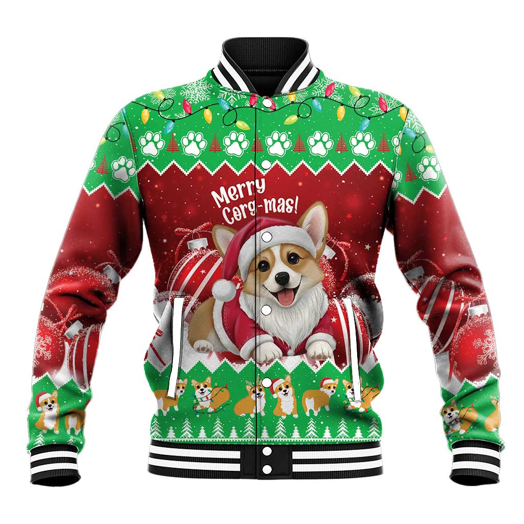 Personalised Wales Corgi Christmas Baseball Jacket Merry Corg-mas Flag Color - Wonder Print Shop