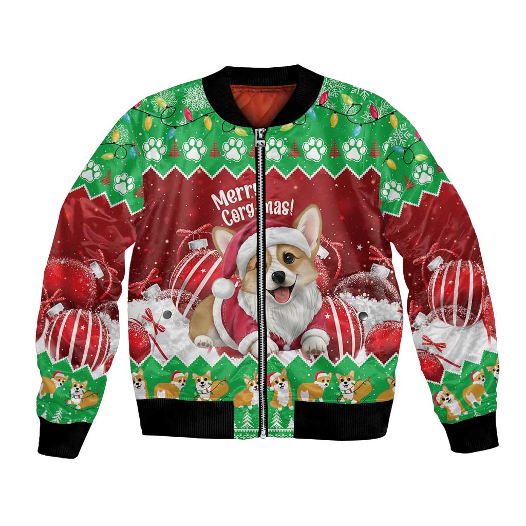Personalised Wales Corgi Christmas Bomber Jacket Merry Corg-mas Flag Color - Wonder Print Shop