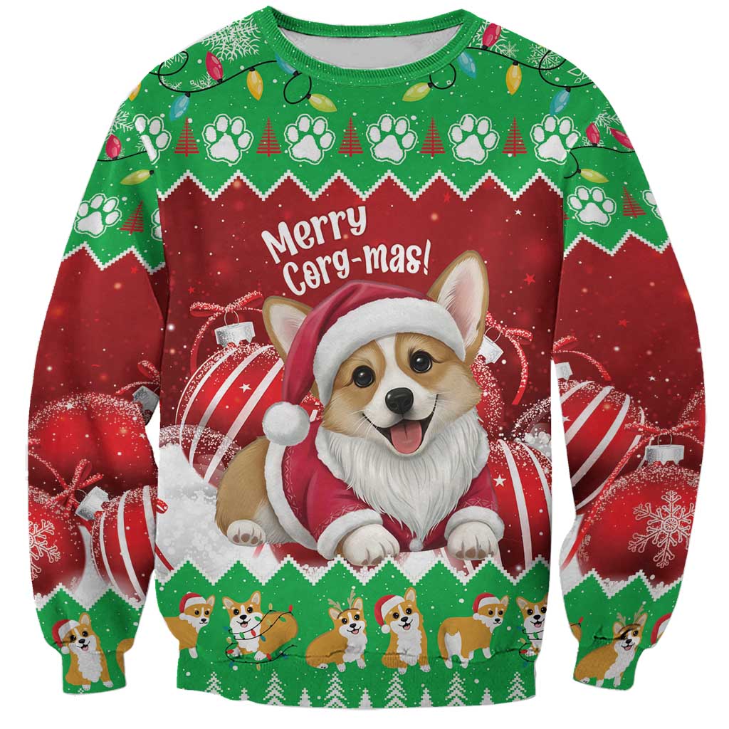 Personalised Wales Corgi Christmas Sweatshirt Merry Corg-mas Flag Color - Wonder Print Shop