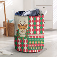 Wales Corgi Christmas Laundry Basket Seamless Cute Dog Argyle Pattern - Wonder Print Shop