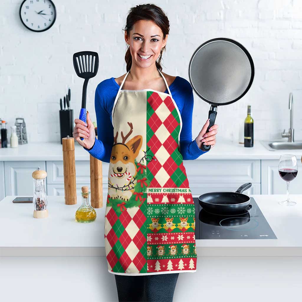 Wales Corgi Christmas Apron Seamless Cute Dog Argyle Pattern - Wonder Print Shop