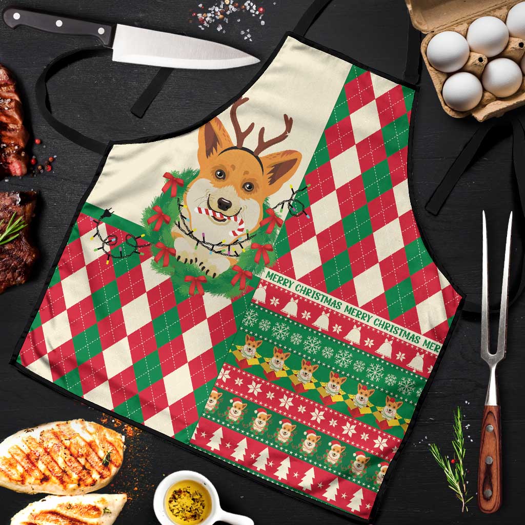 Wales Corgi Christmas Apron Seamless Cute Dog Argyle Pattern - Wonder Print Shop