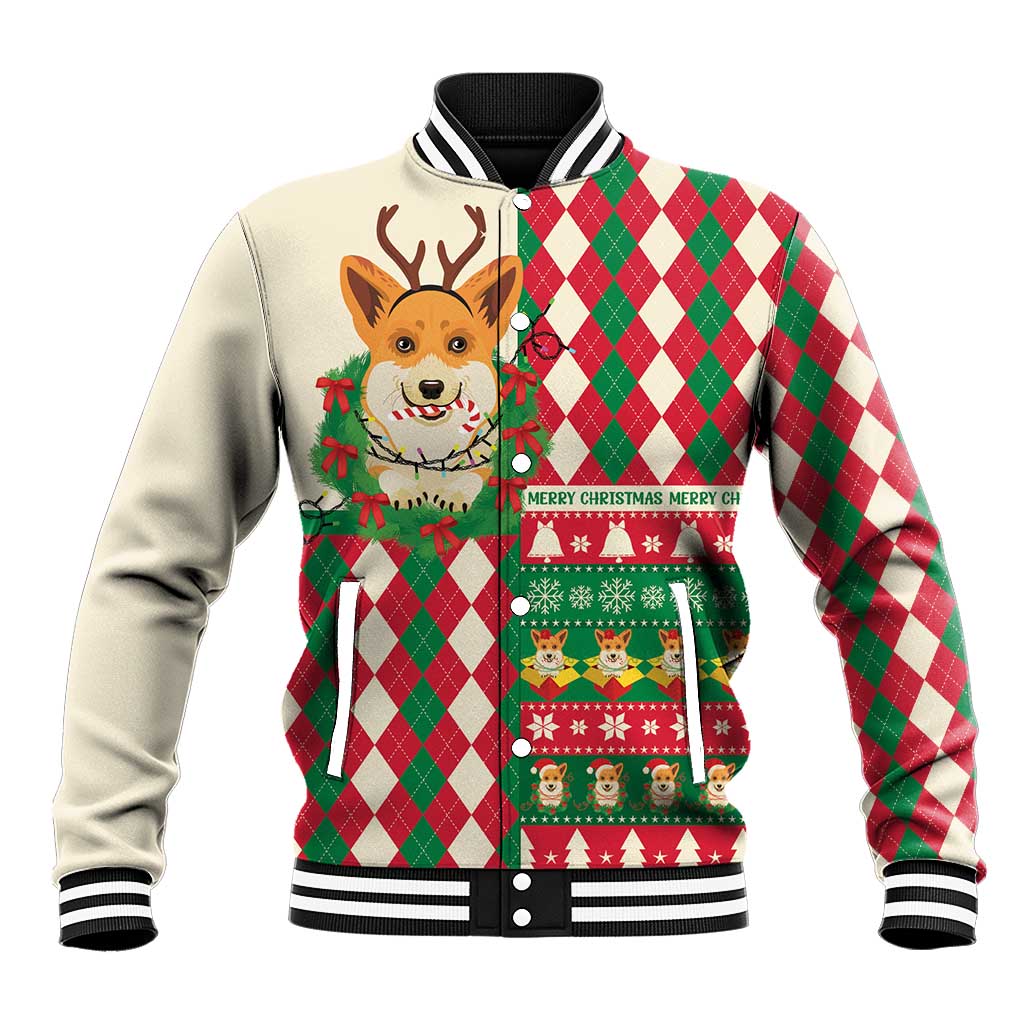Wales Corgi Christmas Baseball Jacket Seamless Cute Dog Argyle Pattern - Wonder Print Shop