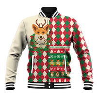 Wales Corgi Christmas Baseball Jacket Seamless Cute Dog Argyle Pattern - Wonder Print Shop