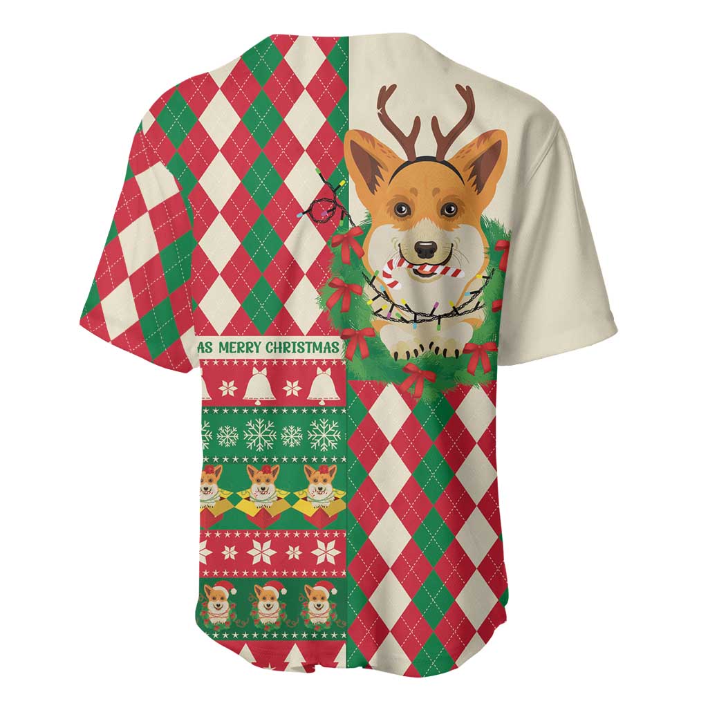 Wales Corgi Christmas Baseball Jersey Seamless Cute Dog Argyle Pattern - Wonder Print Shop