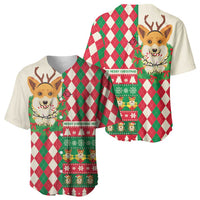 Wales Corgi Christmas Baseball Jersey Seamless Cute Dog Argyle Pattern - Wonder Print Shop