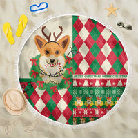 Wales Corgi Christmas Beach Blanket Seamless Cute Dog Argyle Pattern - Wonder Print Shop