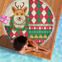 Wales Corgi Christmas Beach Blanket Seamless Cute Dog Argyle Pattern - Wonder Print Shop