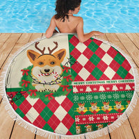 Wales Corgi Christmas Beach Blanket Seamless Cute Dog Argyle Pattern - Wonder Print Shop