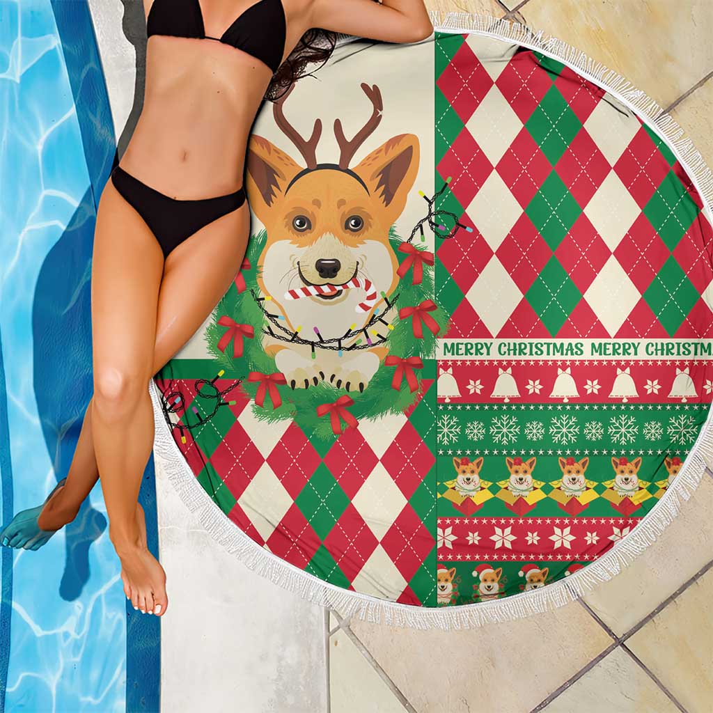 Wales Corgi Christmas Beach Blanket Seamless Cute Dog Argyle Pattern - Wonder Print Shop