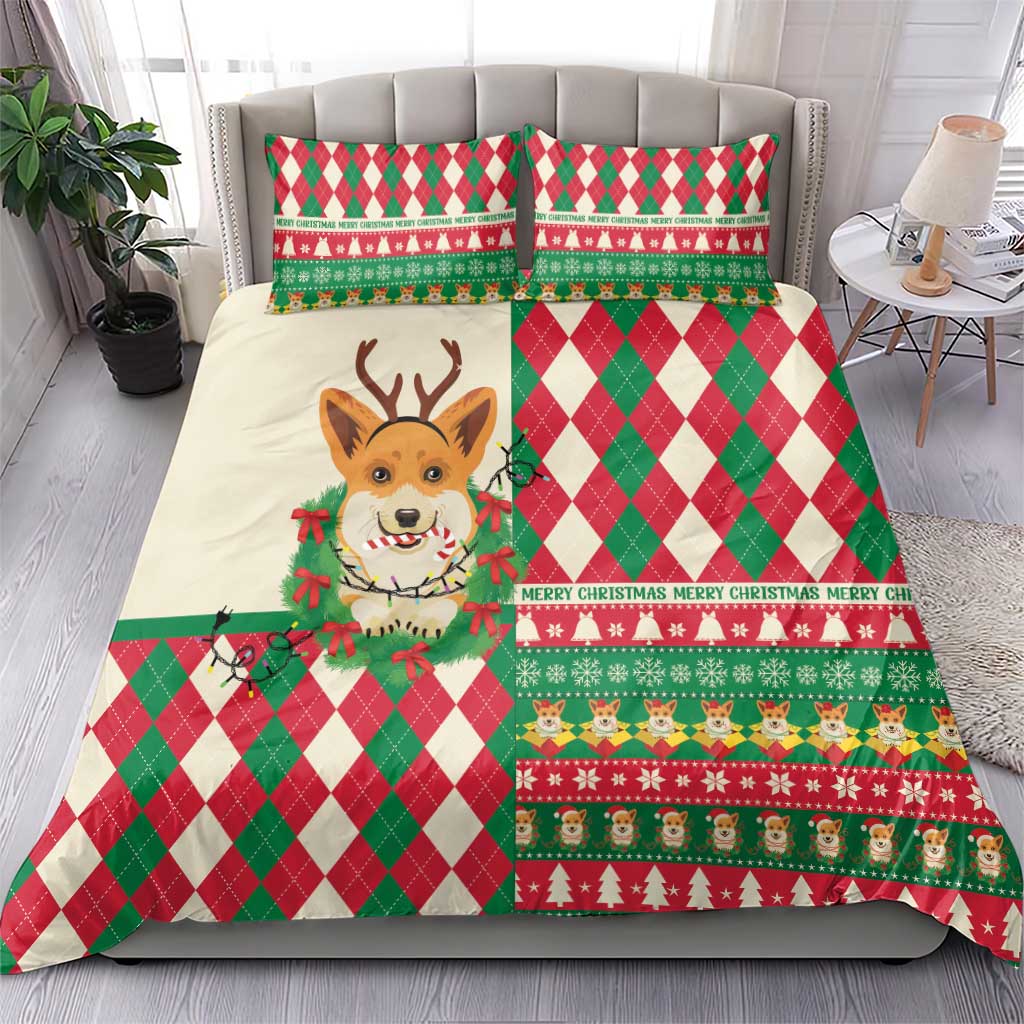 Wales Corgi Christmas Bedding Set Seamless Cute Dog Argyle Pattern - Wonder Print Shop
