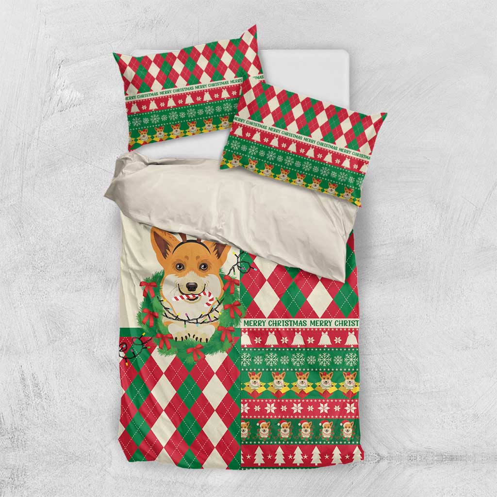 Wales Corgi Christmas Bedding Set Seamless Cute Dog Argyle Pattern - Wonder Print Shop