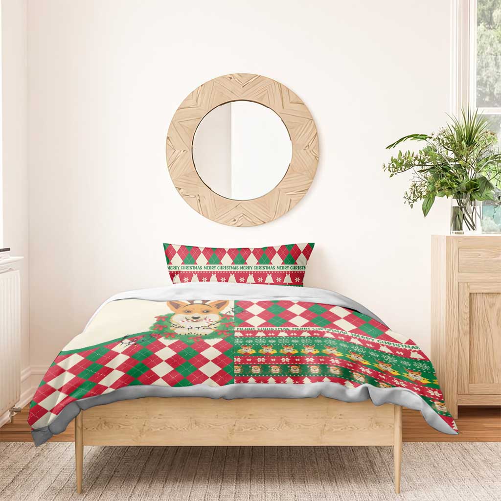 Wales Corgi Christmas Bedding Set Seamless Cute Dog Argyle Pattern - Wonder Print Shop