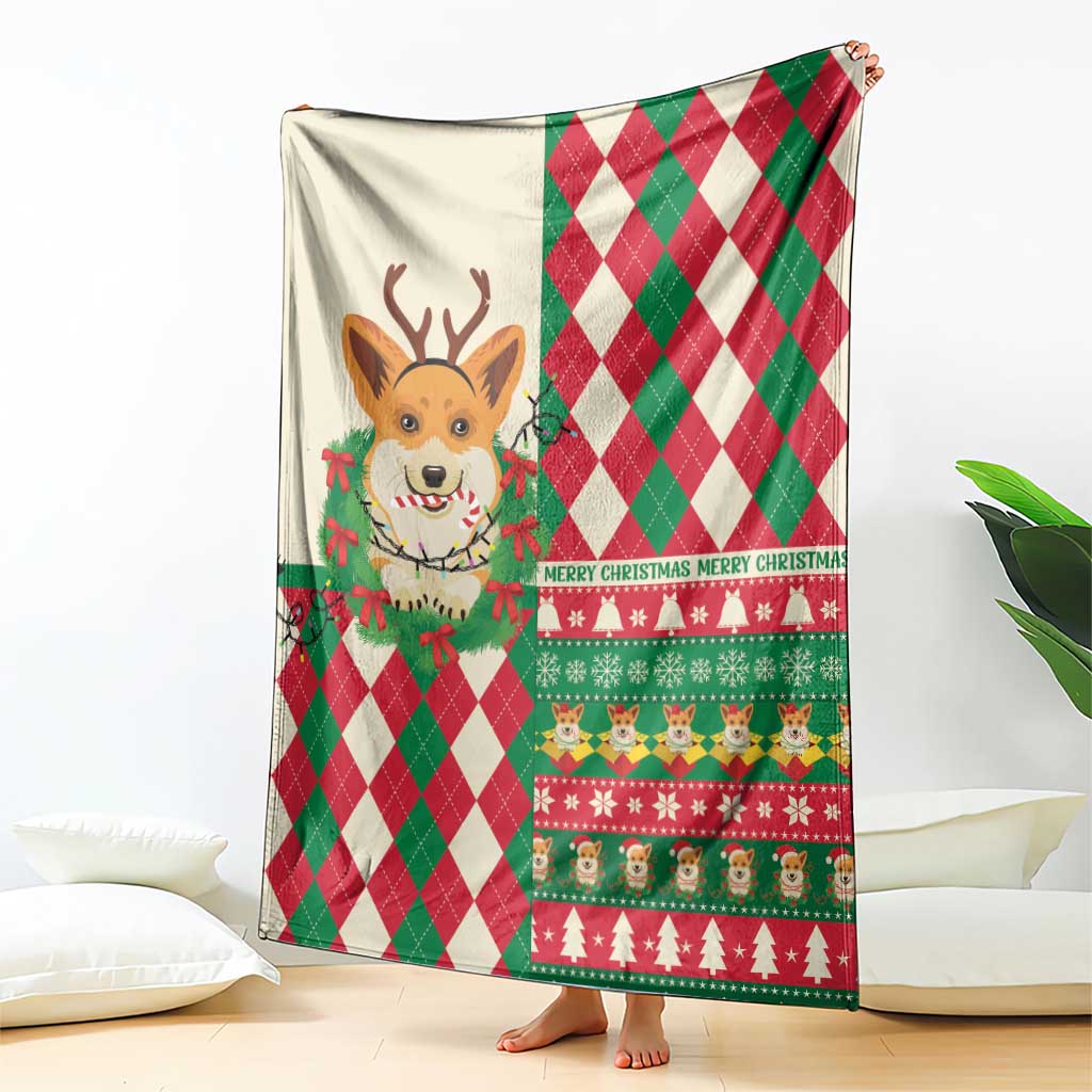 Wales Corgi Christmas Blanket Seamless Cute Dog Argyle Pattern - Wonder Print Shop