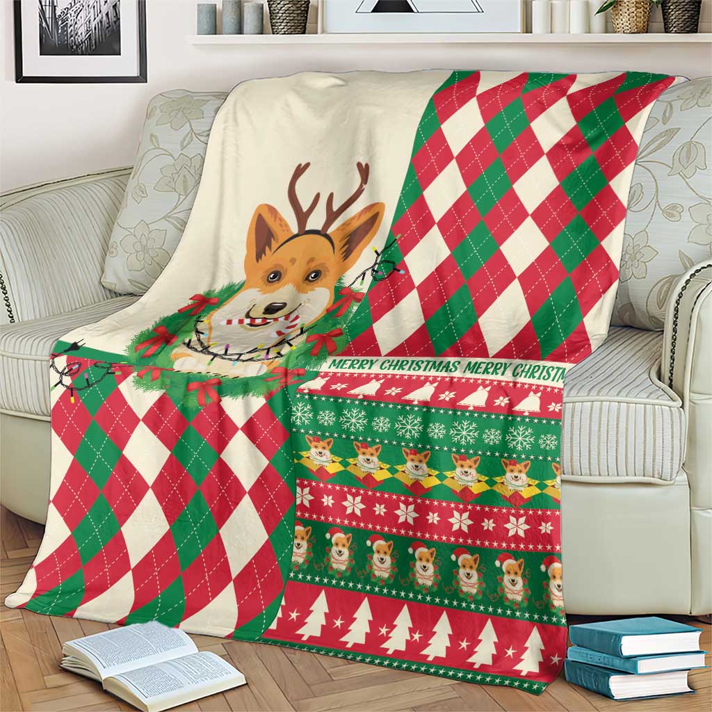 Wales Corgi Christmas Blanket Seamless Cute Dog Argyle Pattern - Wonder Print Shop