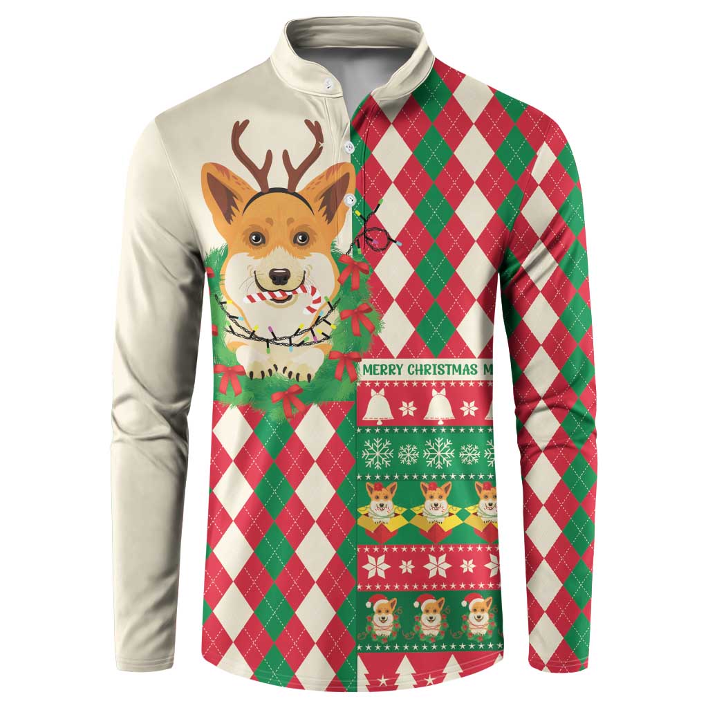 Wales Corgi Christmas Button Sweatshirt Seamless Cute Dog Argyle Pattern - Wonder Print Shop