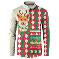 Wales Corgi Christmas Button Sweatshirt Seamless Cute Dog Argyle Pattern - Wonder Print Shop