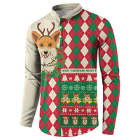 Wales Corgi Christmas Button Sweatshirt Seamless Cute Dog Argyle Pattern - Wonder Print Shop