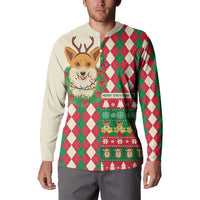 Wales Corgi Christmas Button Sweatshirt Seamless Cute Dog Argyle Pattern - Wonder Print Shop