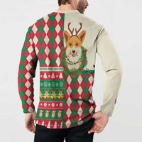 Wales Corgi Christmas Button Sweatshirt Seamless Cute Dog Argyle Pattern - Wonder Print Shop