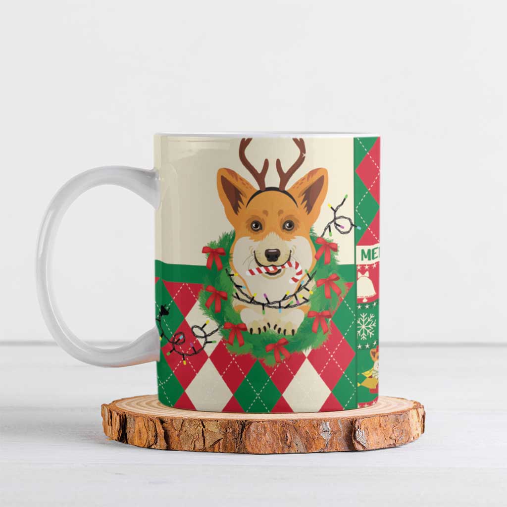 Wales Corgi Christmas Ceramic Mug Seamless Cute Dog Argyle Pattern - Wonder Print Shop