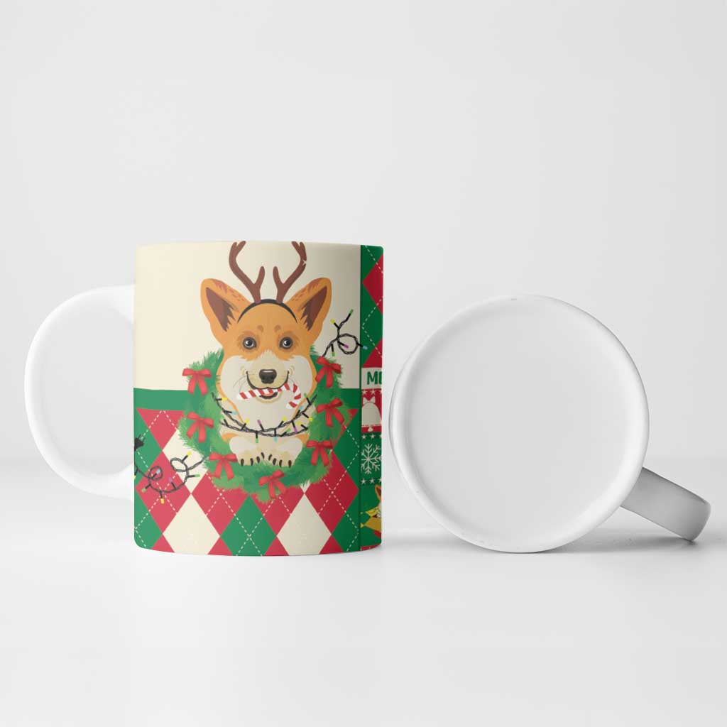 Wales Corgi Christmas Ceramic Mug Seamless Cute Dog Argyle Pattern - Wonder Print Shop