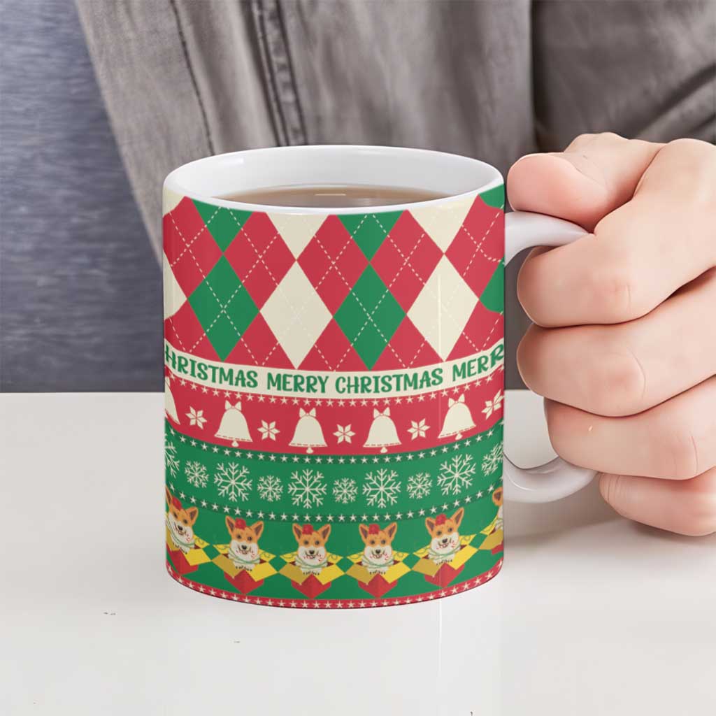 Wales Corgi Christmas Ceramic Mug Seamless Cute Dog Argyle Pattern - Wonder Print Shop