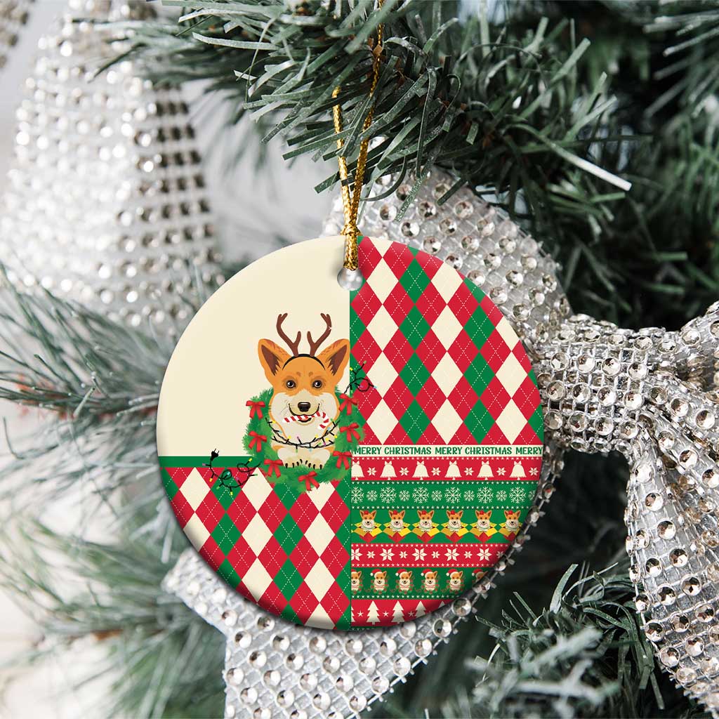Wales Corgi Christmas Ceramic Ornament Seamless Cute Dog Argyle Pattern - Wonder Print Shop