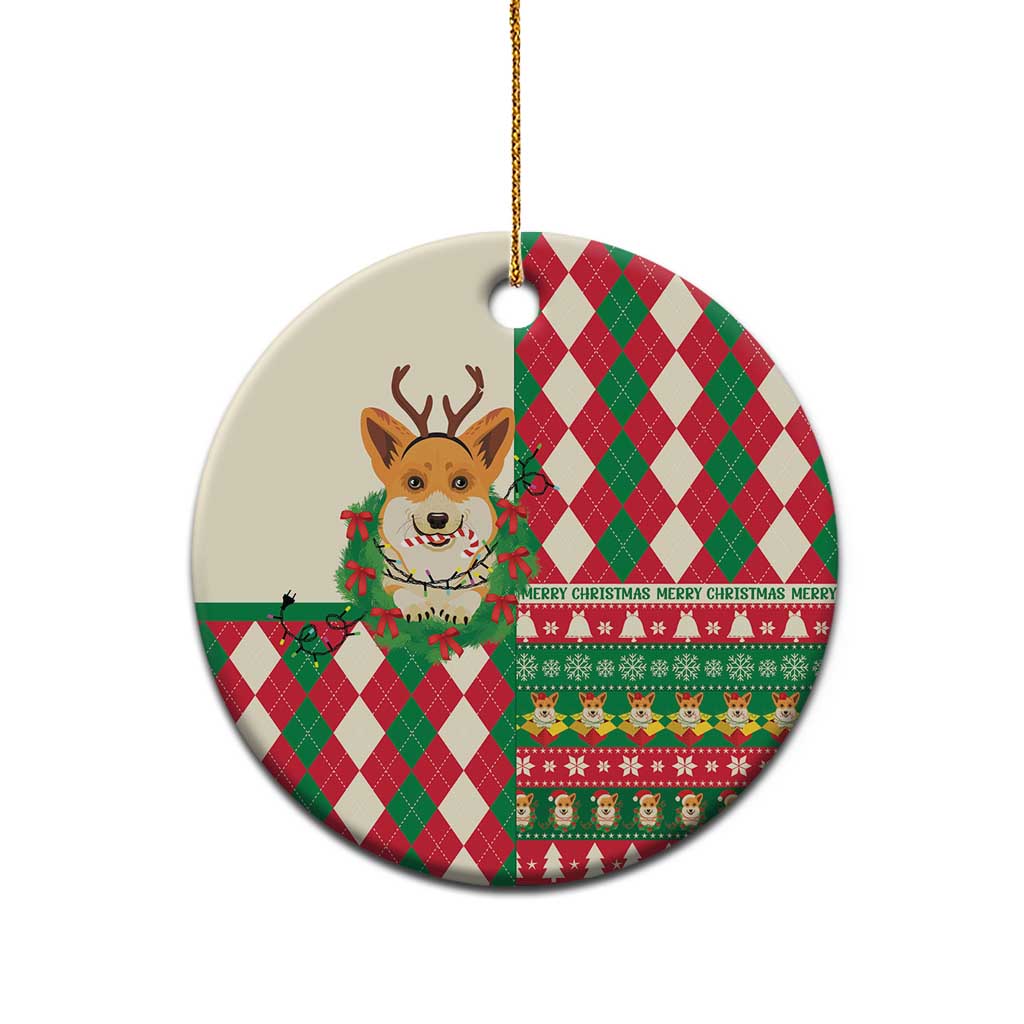 Wales Corgi Christmas Ceramic Ornament Seamless Cute Dog Argyle Pattern - Wonder Print Shop