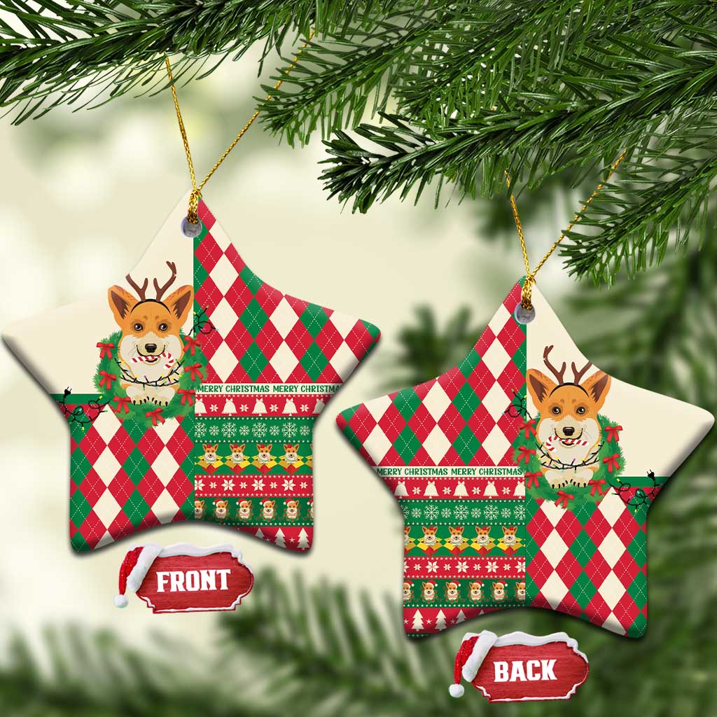 Wales Corgi Christmas Ceramic Ornament Seamless Cute Dog Argyle Pattern - Wonder Print Shop