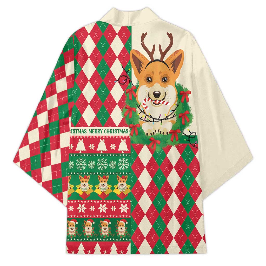 Wales Corgi Christmas Kimono Seamless Cute Dog Argyle Pattern - Wonder Print Shop