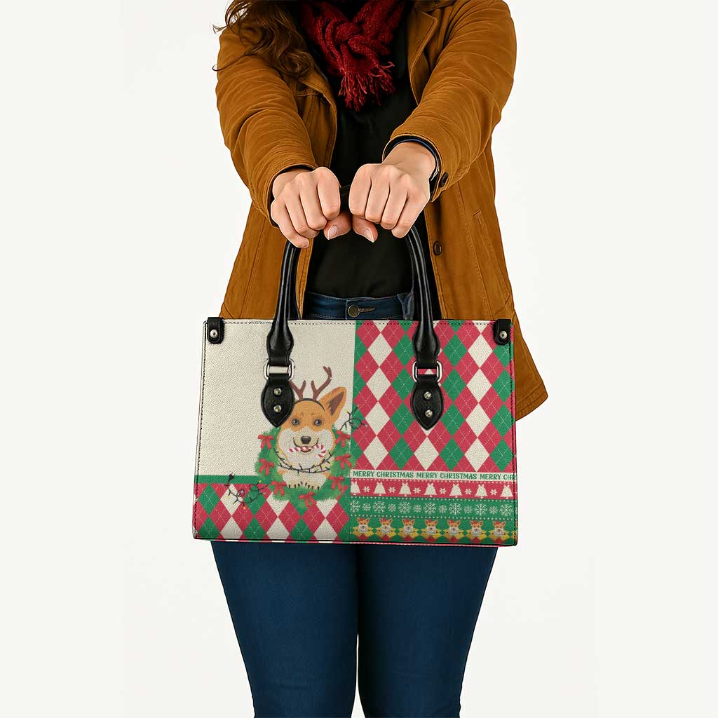 Wales Corgi Christmas Leather Bag Seamless Cute Dog Argyle Pattern - Wonder Print Shop