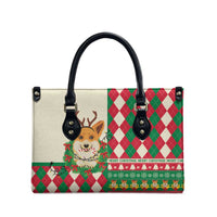Wales Corgi Christmas Leather Bag Seamless Cute Dog Argyle Pattern - Wonder Print Shop